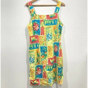 Vtg Xtreme Island Designs Hawaiian Mini Dress L Colorful Floral Green Pink